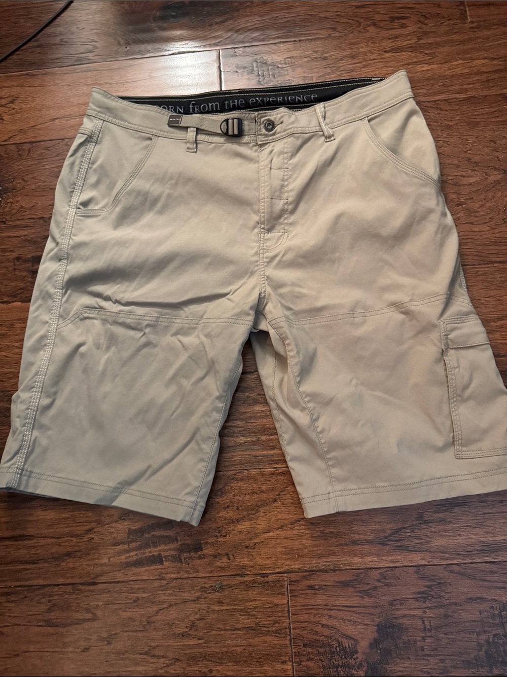 Prana Men's Cargo Shorts in Light Khaki with Integrated Waist Buckle